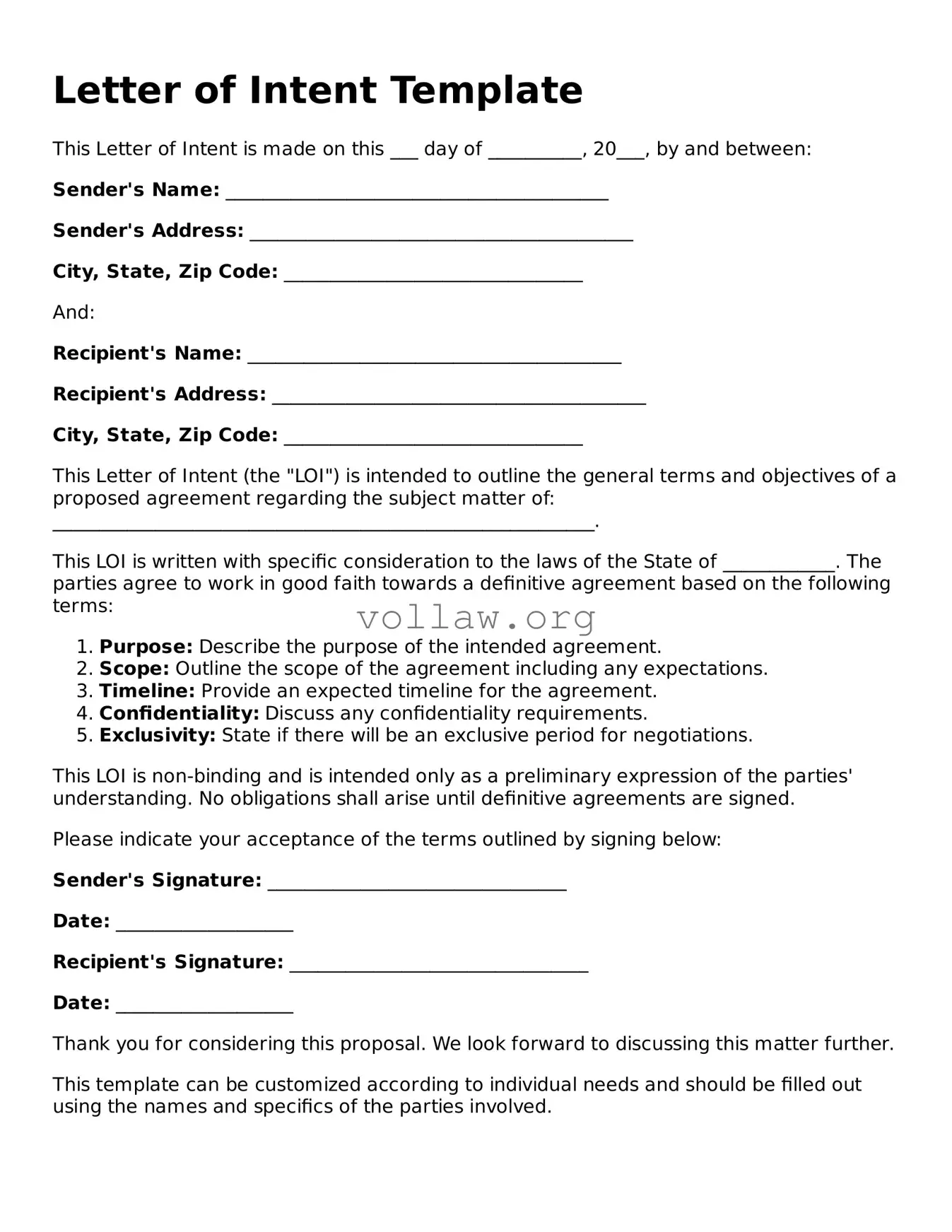 Free Letter of Intent Form