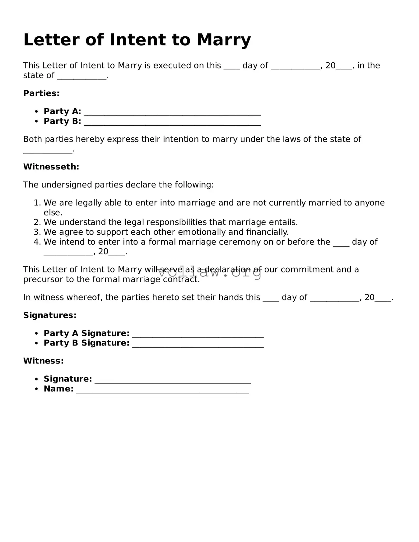 Free Letter of Intent to Marry Form