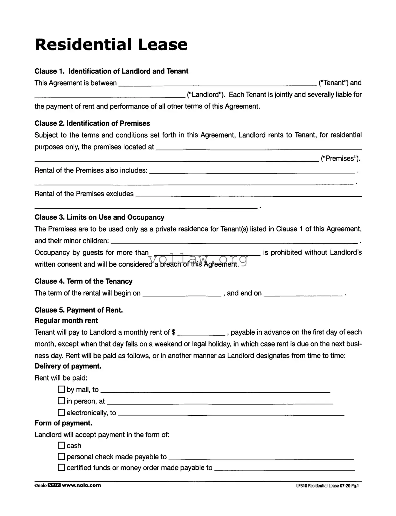 Lf310 Residential Lease Template