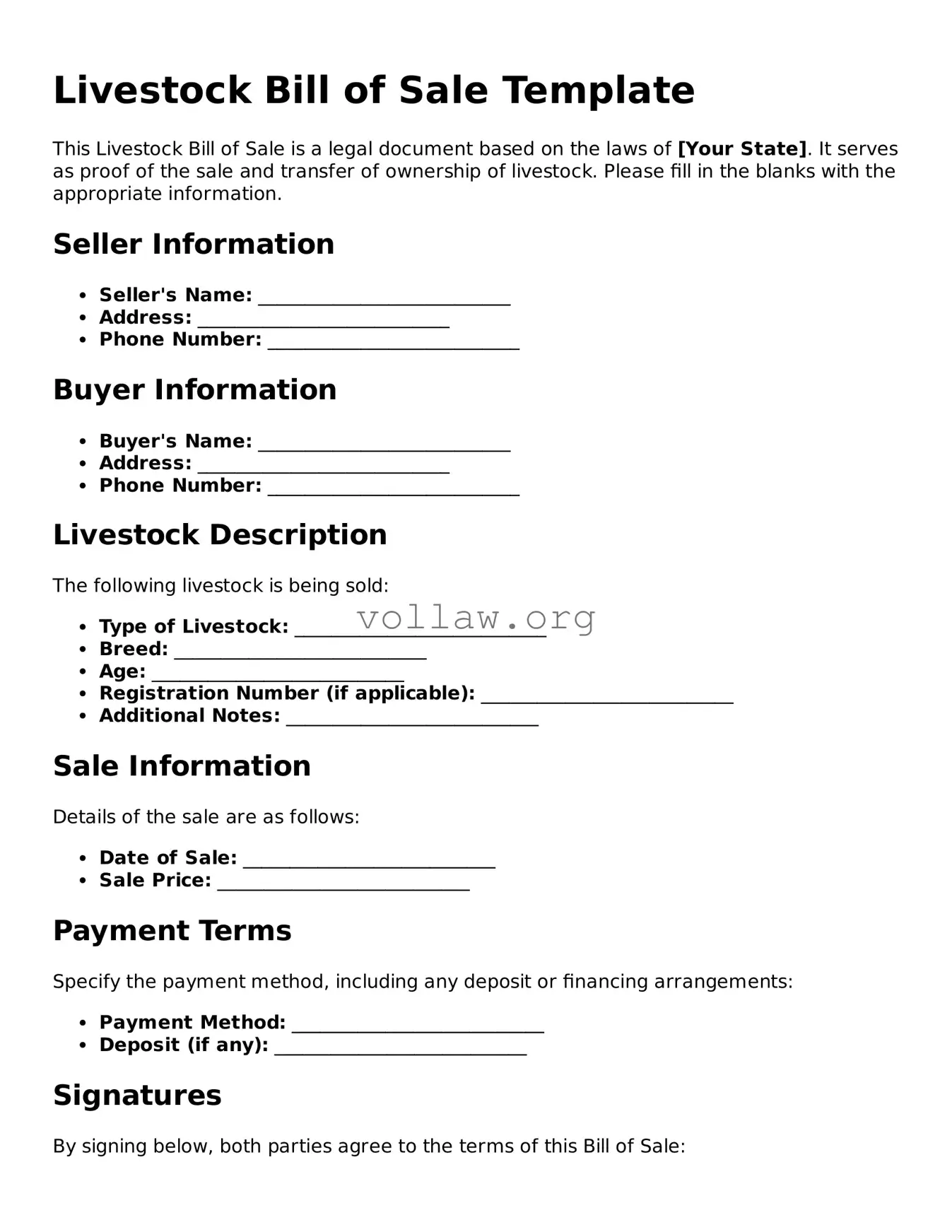 Free Livestock Bill of Sale Form