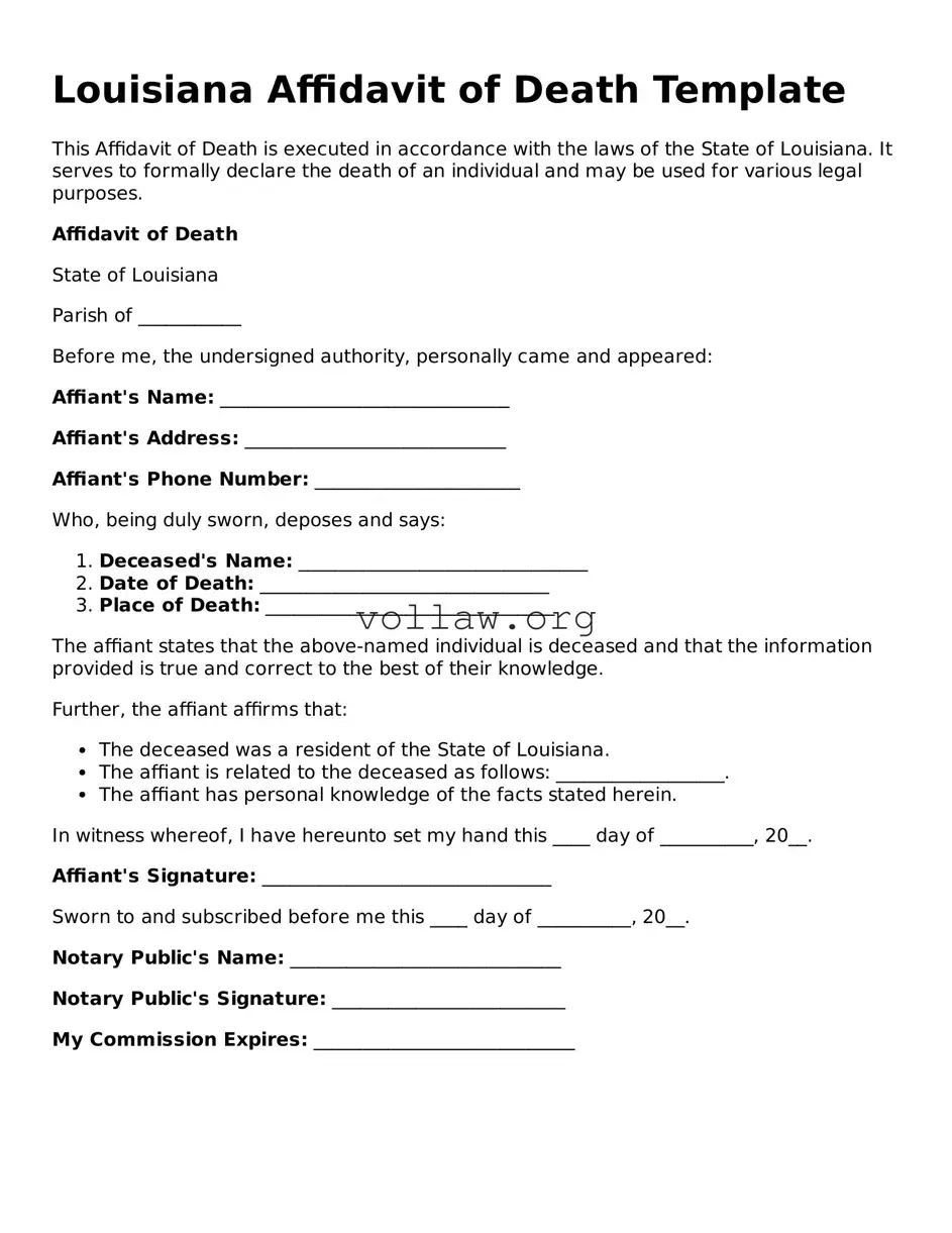 Attorney-Verified  Affidavit of Death Form for Louisiana