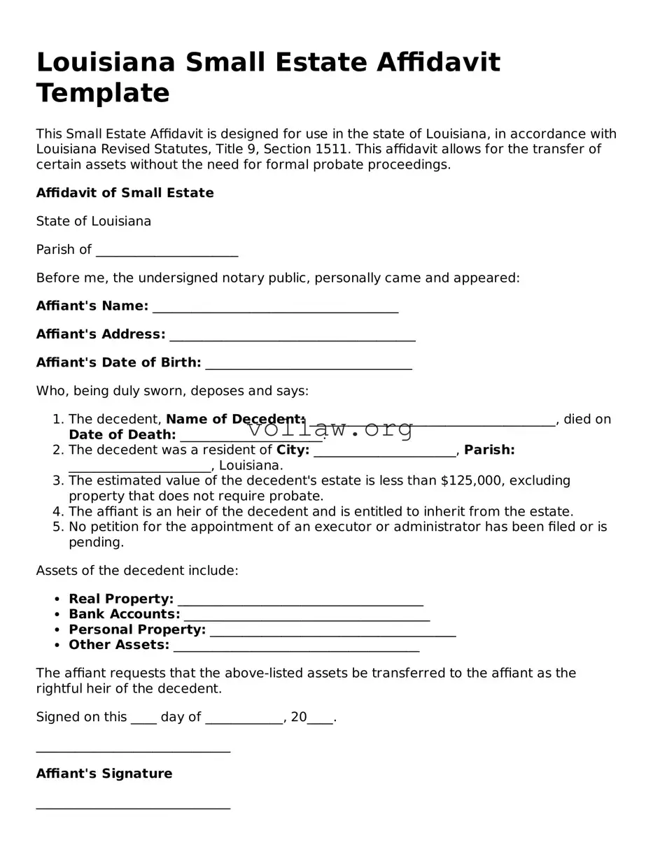 Attorney-Verified  Small Estate Affidavit Form for Louisiana