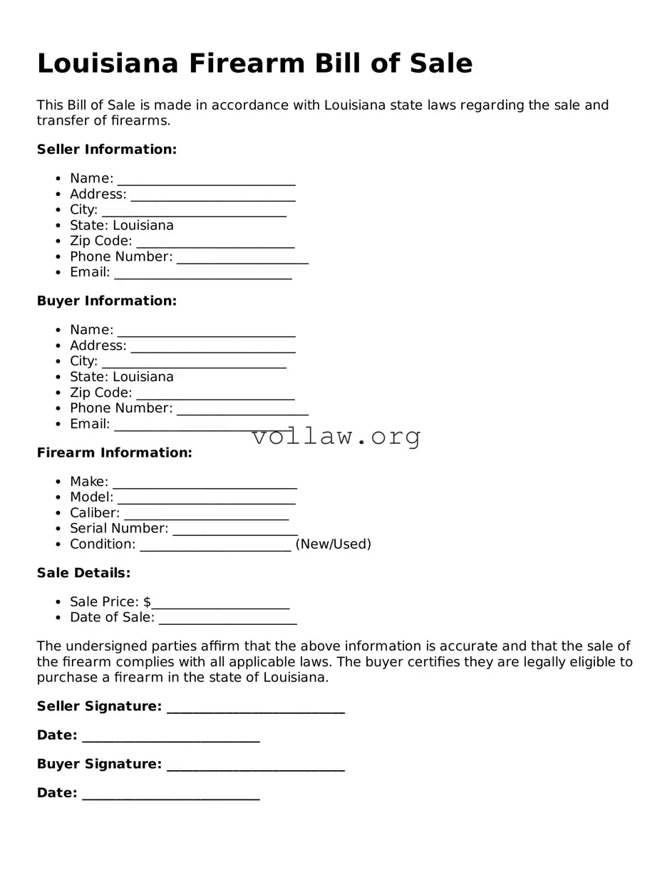 Attorney-Verified  Firearm Bill of Sale Form for Louisiana