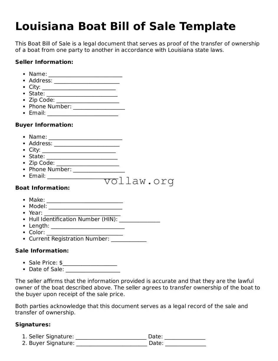 Attorney-Verified  Boat Bill of Sale Form for Louisiana