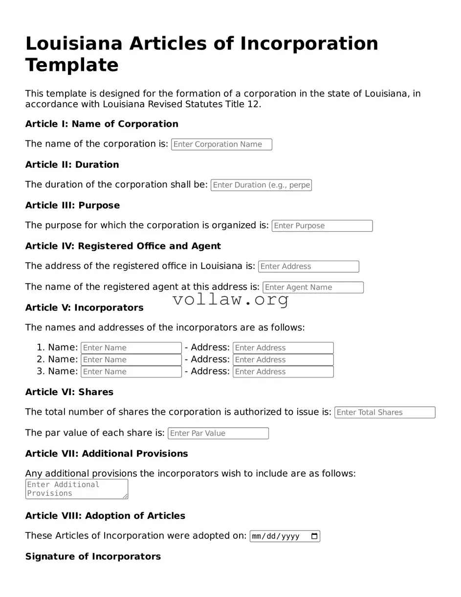 Attorney-Verified  Articles of Incorporation Form for Louisiana