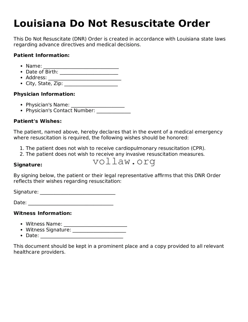 Attorney-Verified  Do Not Resuscitate Order Form for Louisiana