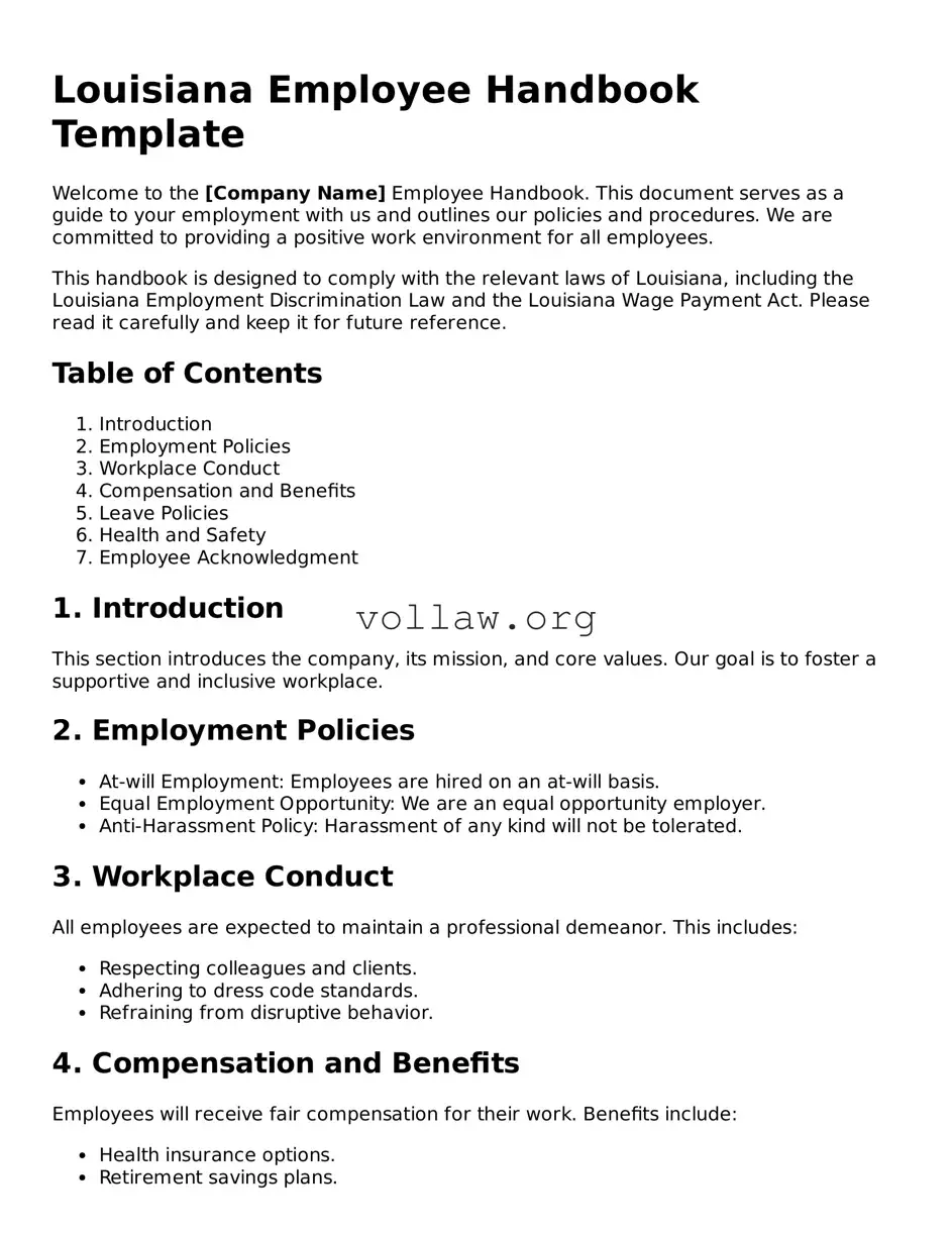 Attorney-Verified  Employee Handbook Form for Louisiana