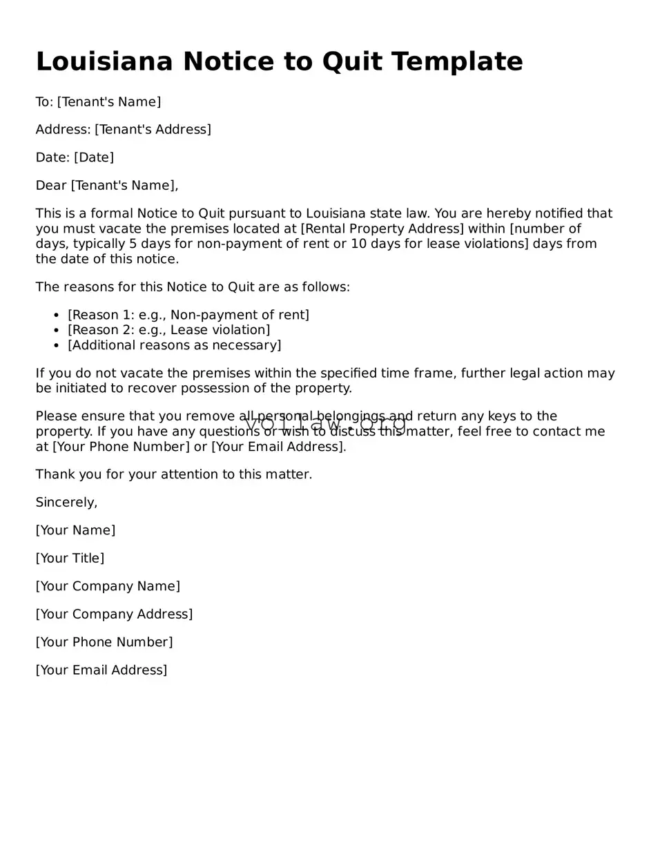 Attorney-Verified  Notice to Quit Form for Louisiana