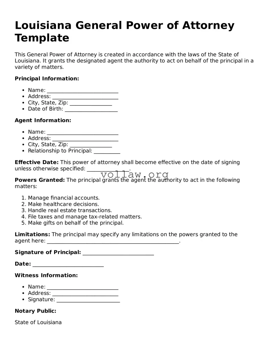 Attorney-Verified  General Power of Attorney Form for Louisiana