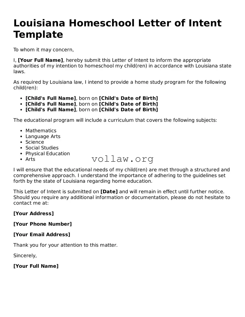Attorney-Verified  Homeschool Letter of Intent Form for Louisiana