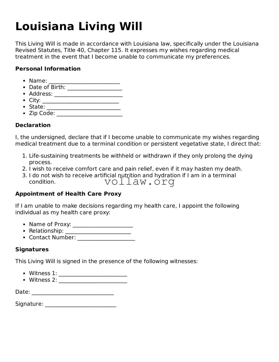 Attorney-Verified  Living Will Form for Louisiana