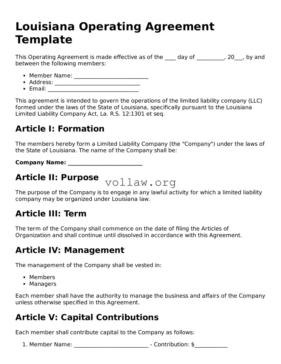 Attorney-Verified  Operating Agreement Form for Louisiana