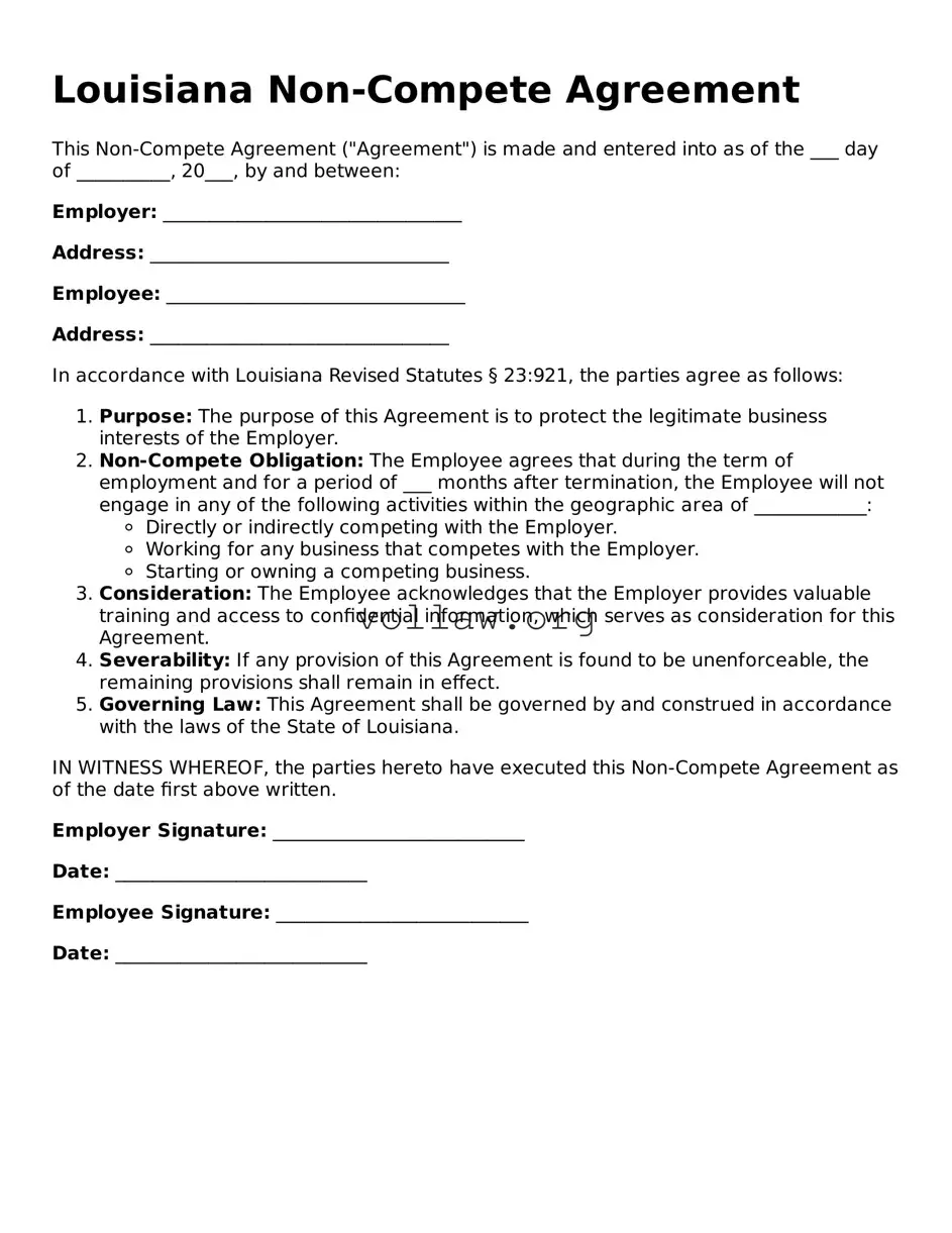 Attorney-Verified  Non-compete Agreement Form for Louisiana