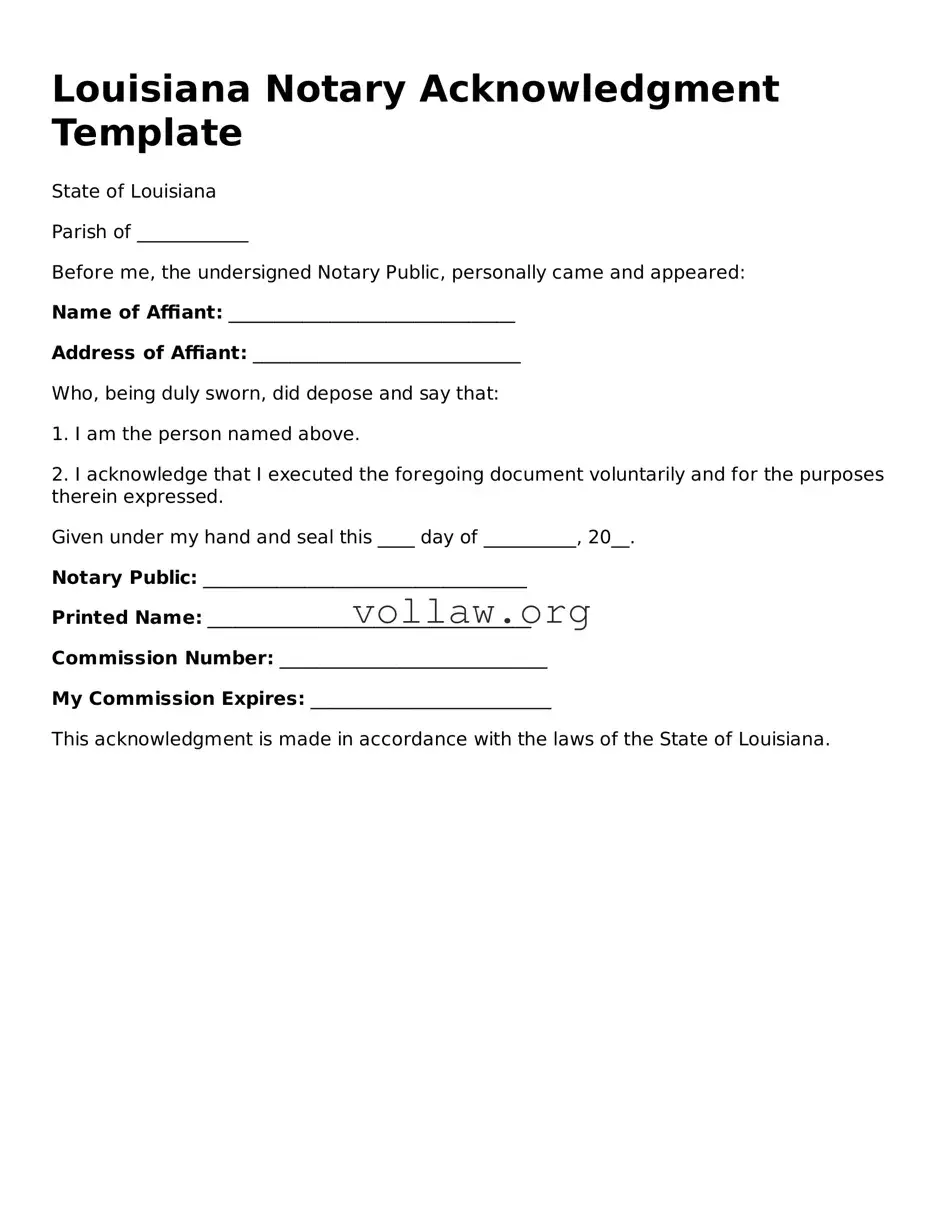 Attorney-Verified  Notary Acknowledgement Form for Louisiana