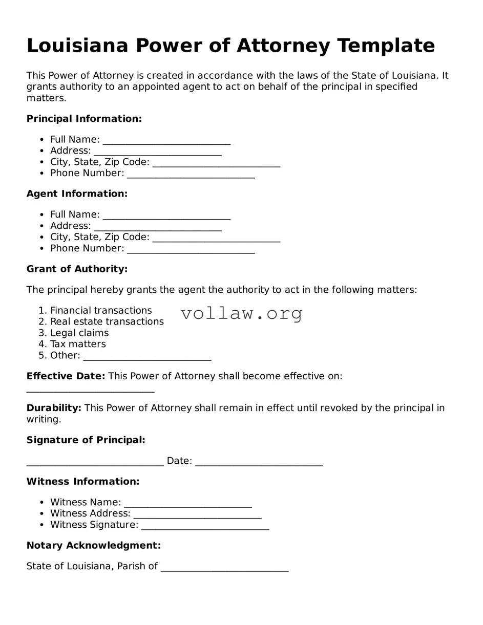 Attorney-Verified  Power of Attorney Form for Louisiana