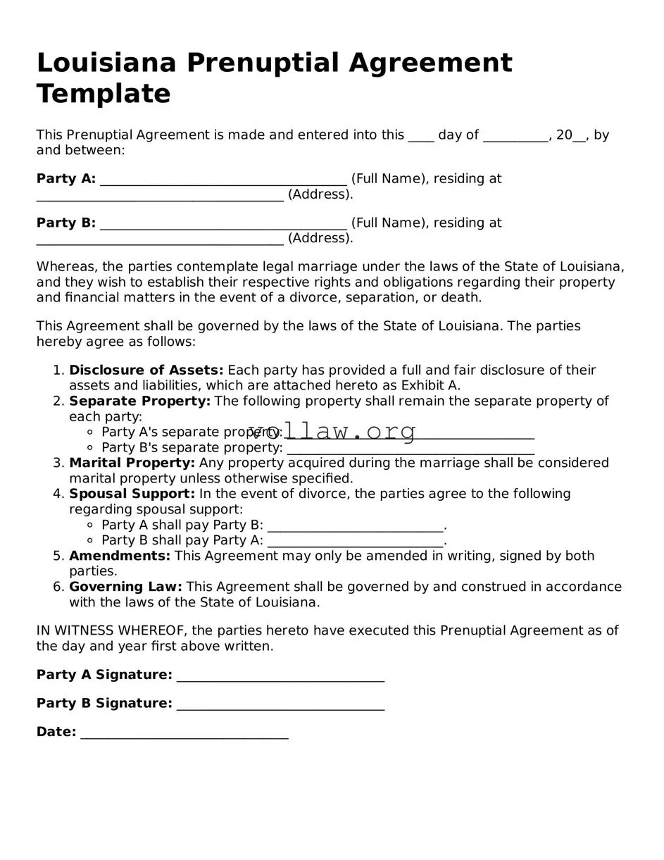 Attorney-Verified  Prenuptial Agreement Form for Louisiana