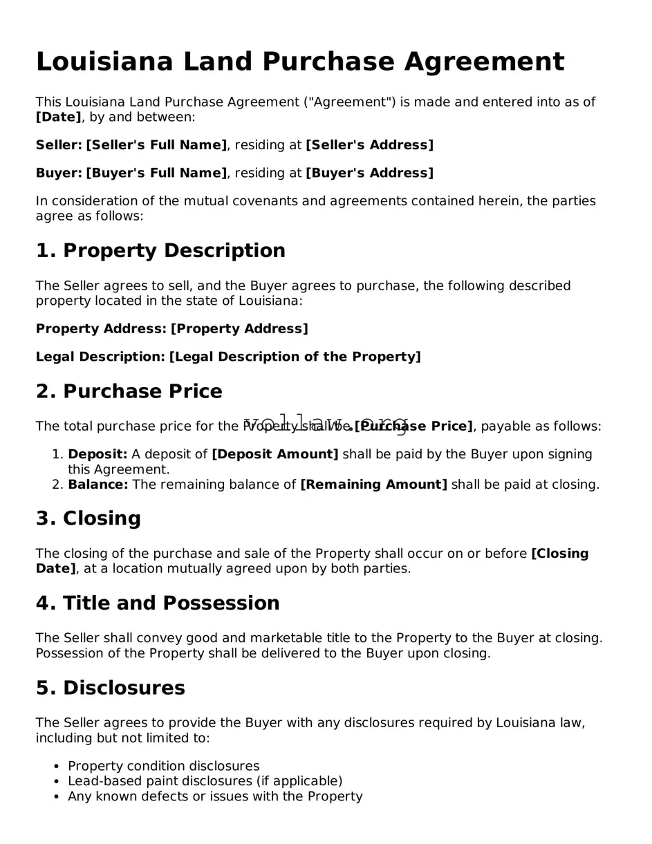 Attorney-Verified  Land Purchase Agreement Form for Louisiana