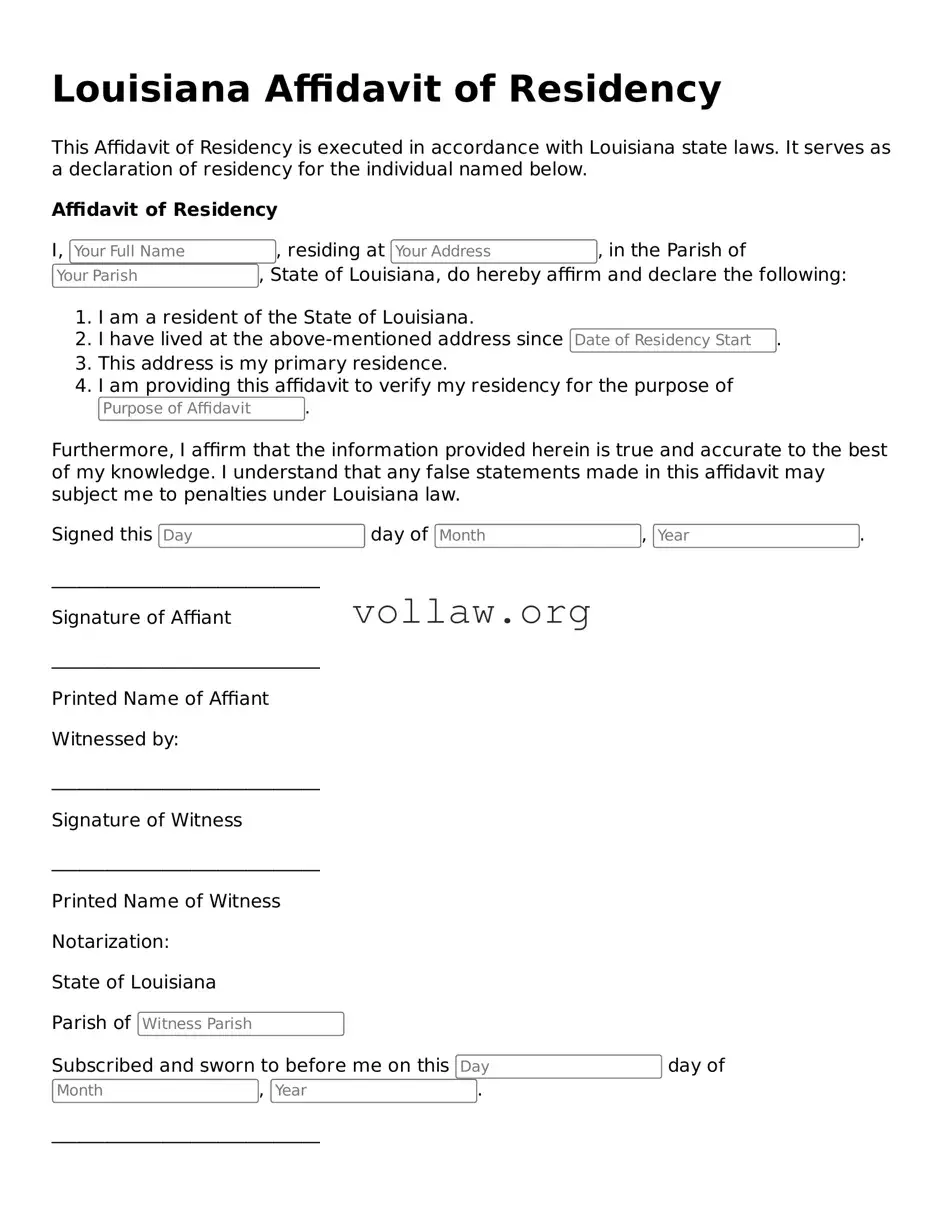 Attorney-Verified  Affidavit of Residency Form for Louisiana