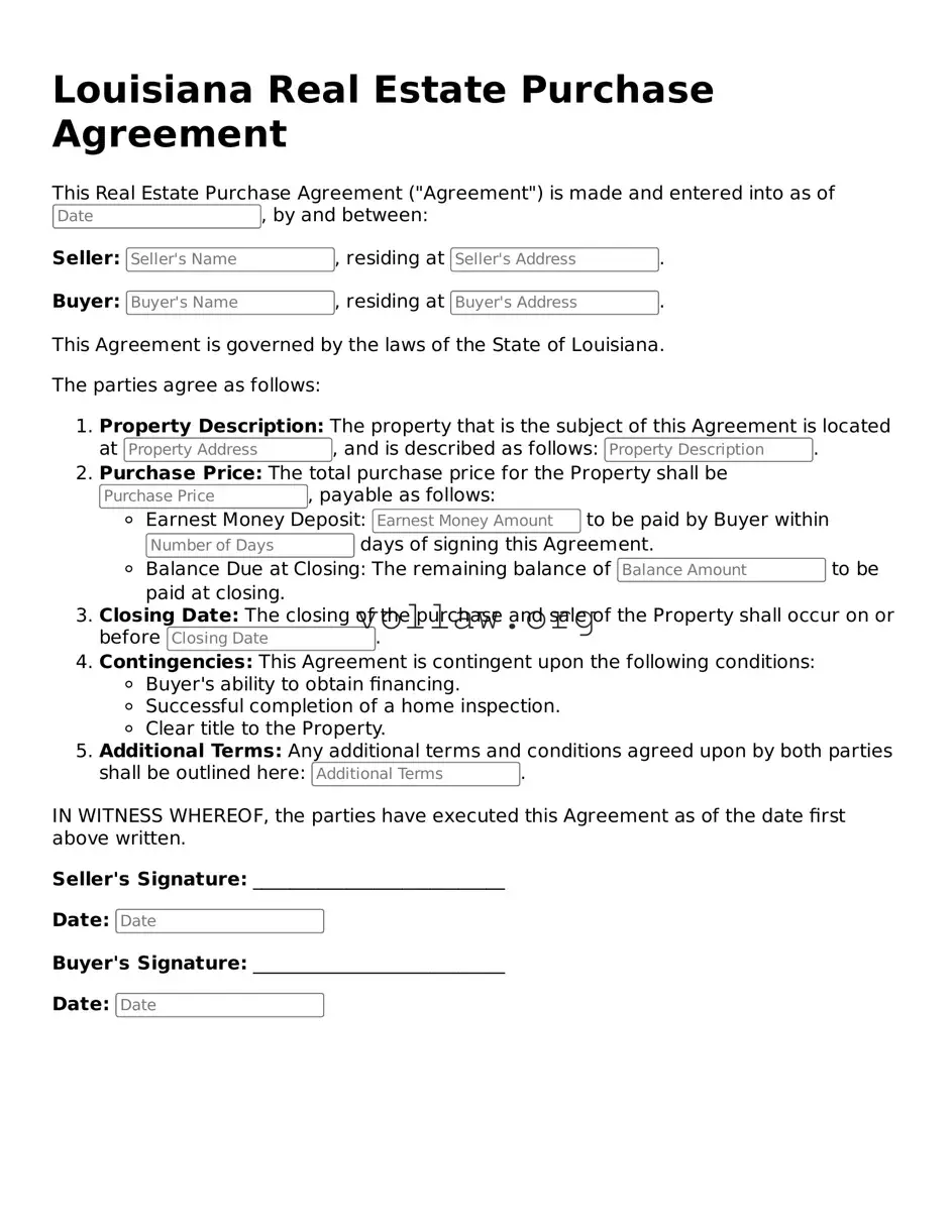 Attorney-Verified  Real Estate Purchase Agreement Form for Louisiana