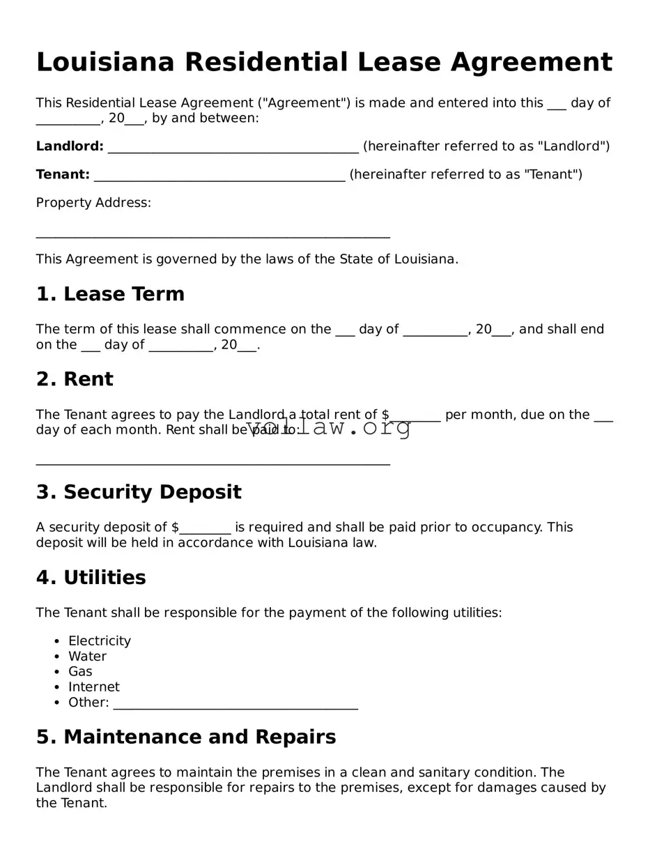 Attorney-Verified  Residential Lease Agreement Form for Louisiana