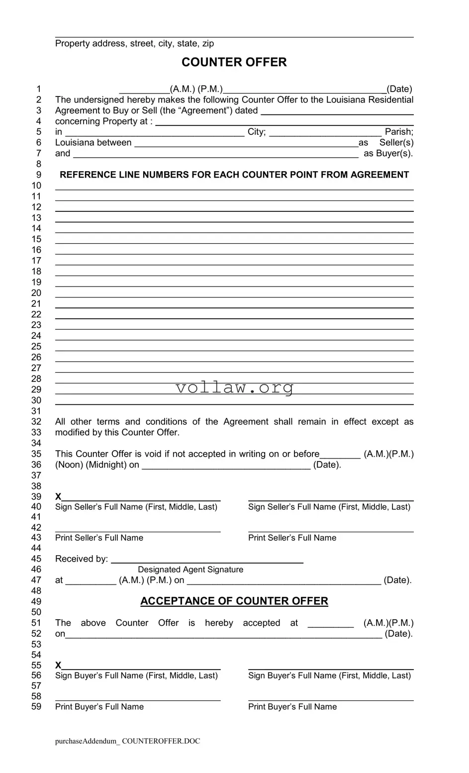 Louisiana Counter Offer Template