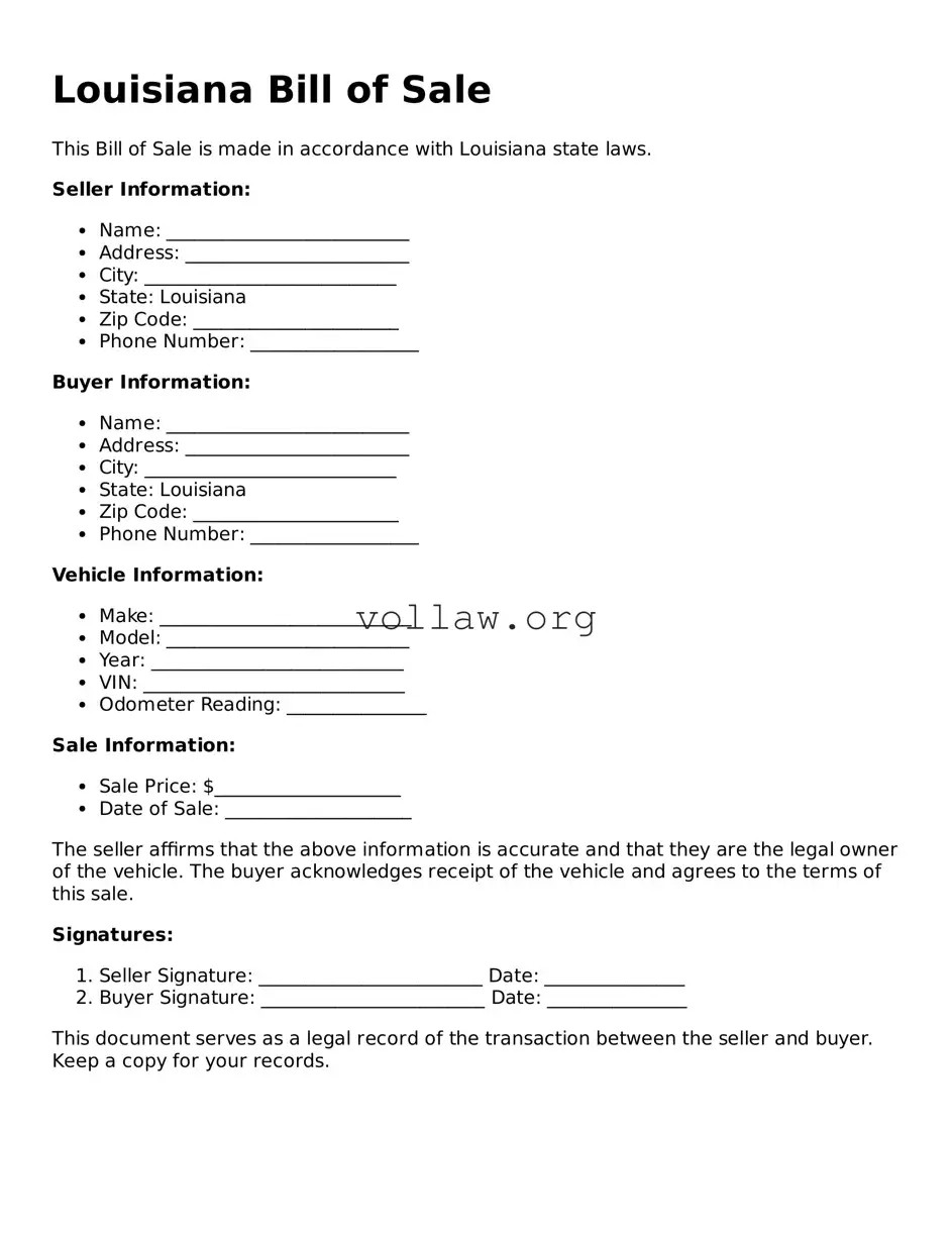 Attorney-Verified  Bill of Sale Form for Louisiana
