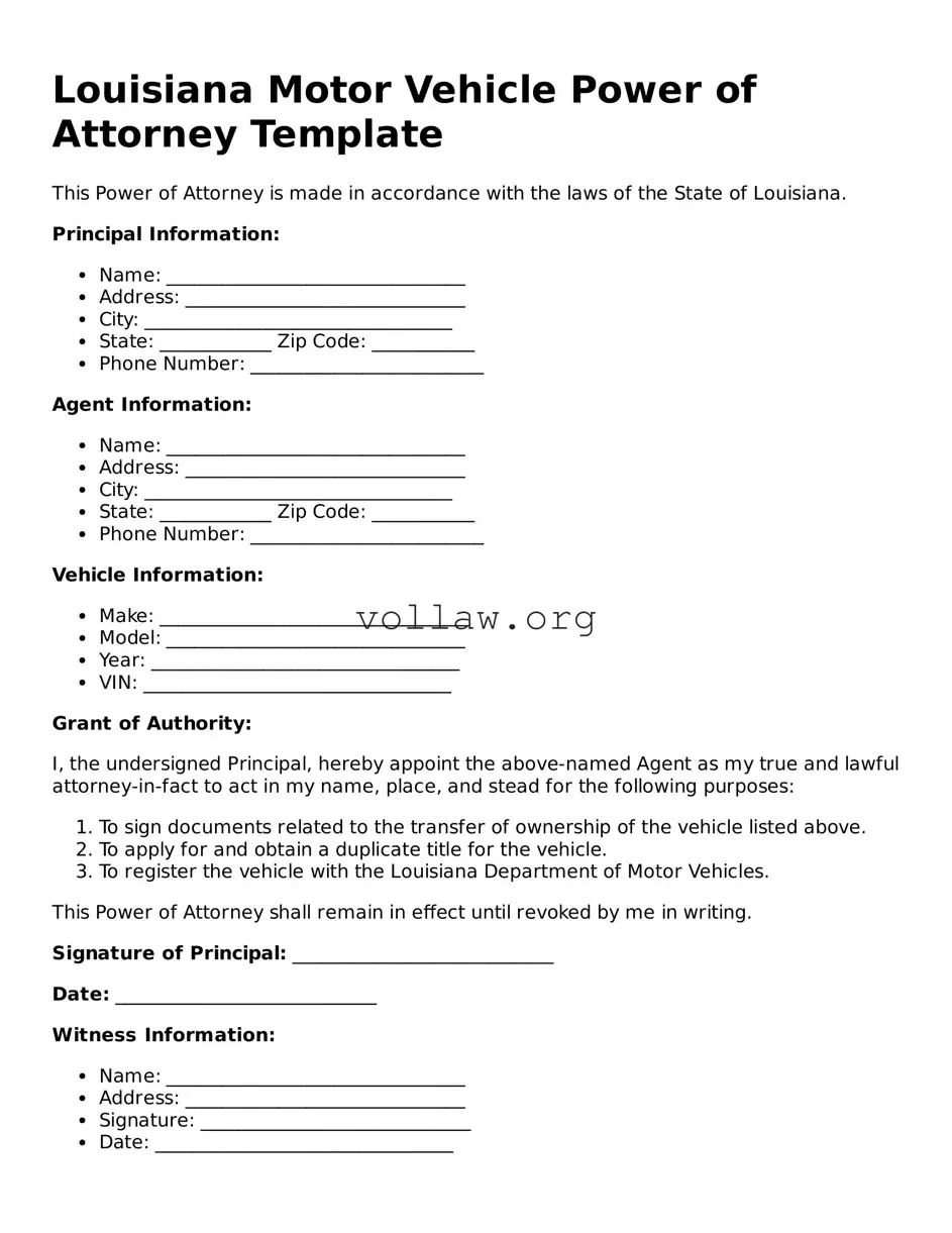 Attorney-Verified  Motor Vehicle Power of Attorney Form for Louisiana