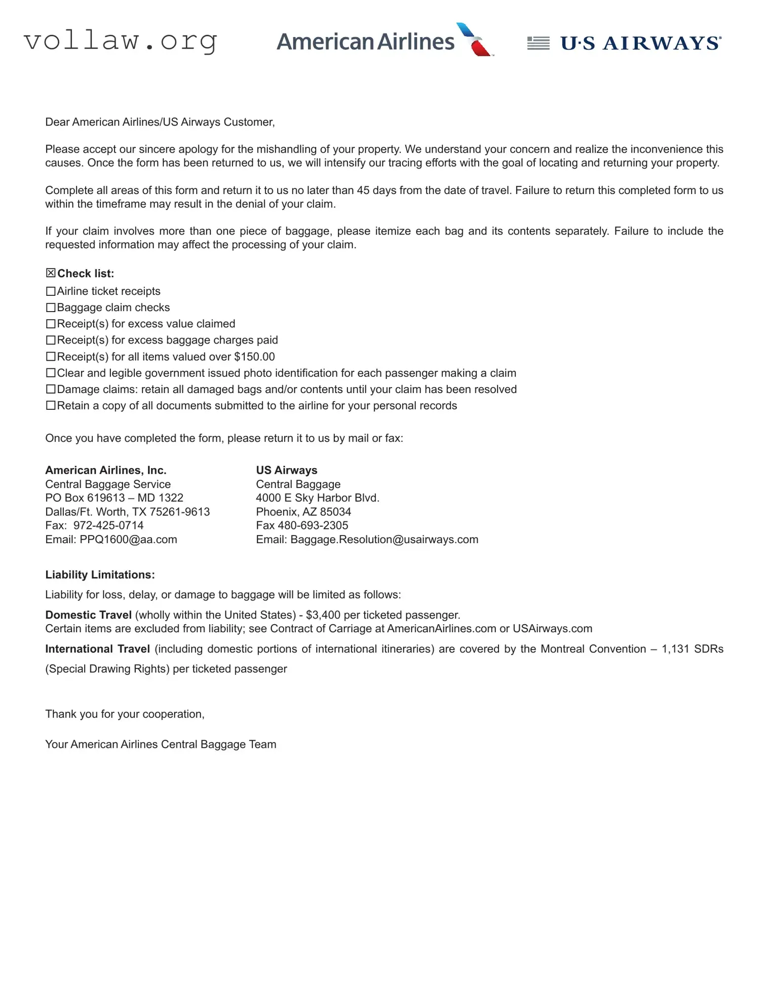 Claim Passenger Property Template