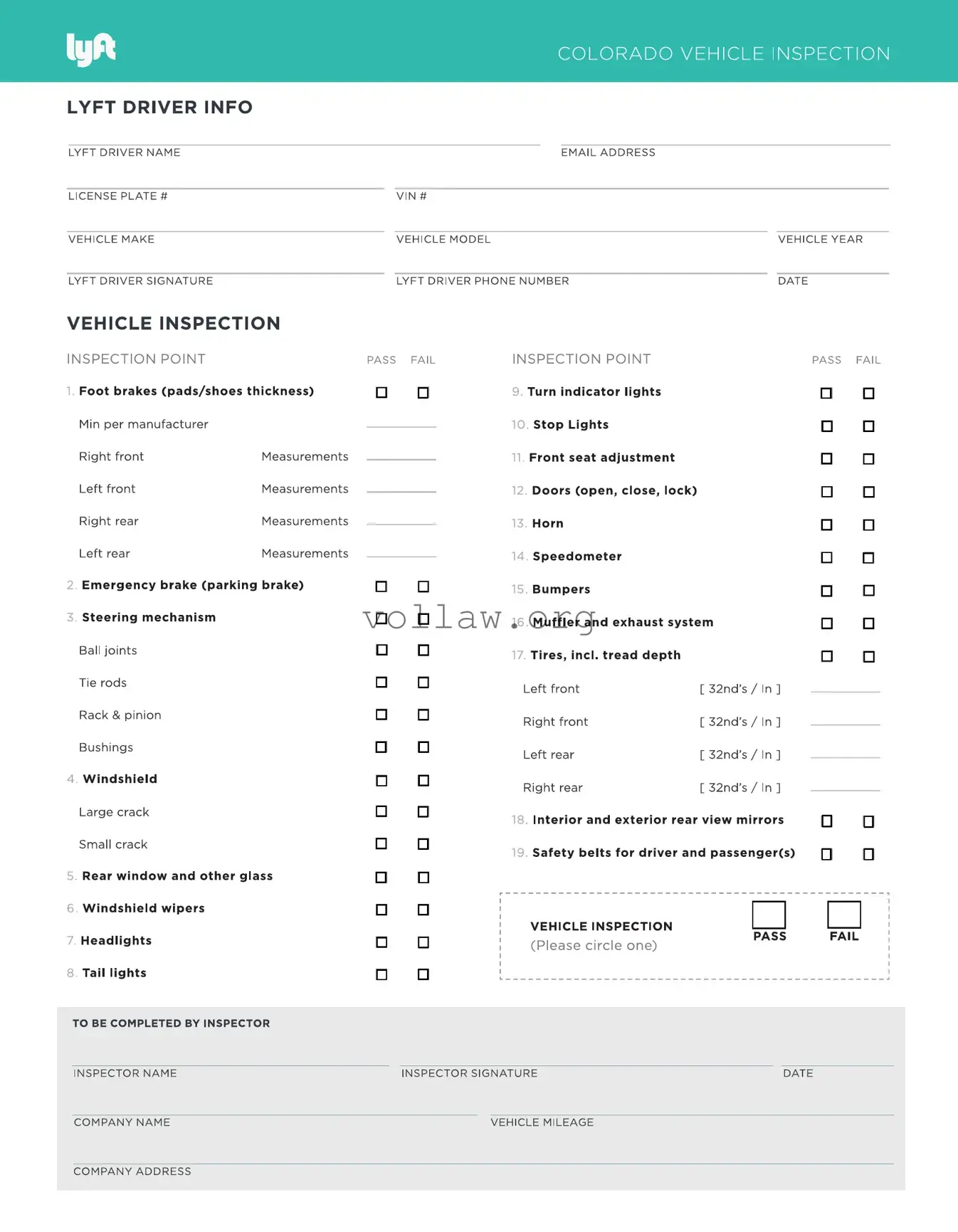 Lyft Inspection Template