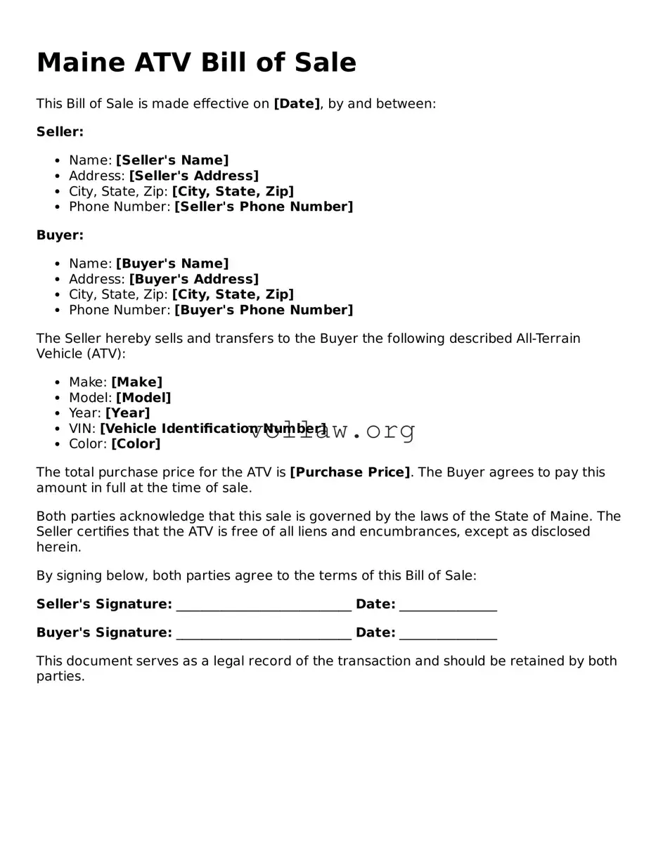 Attorney-Verified  ATV Bill of Sale Form for Maine