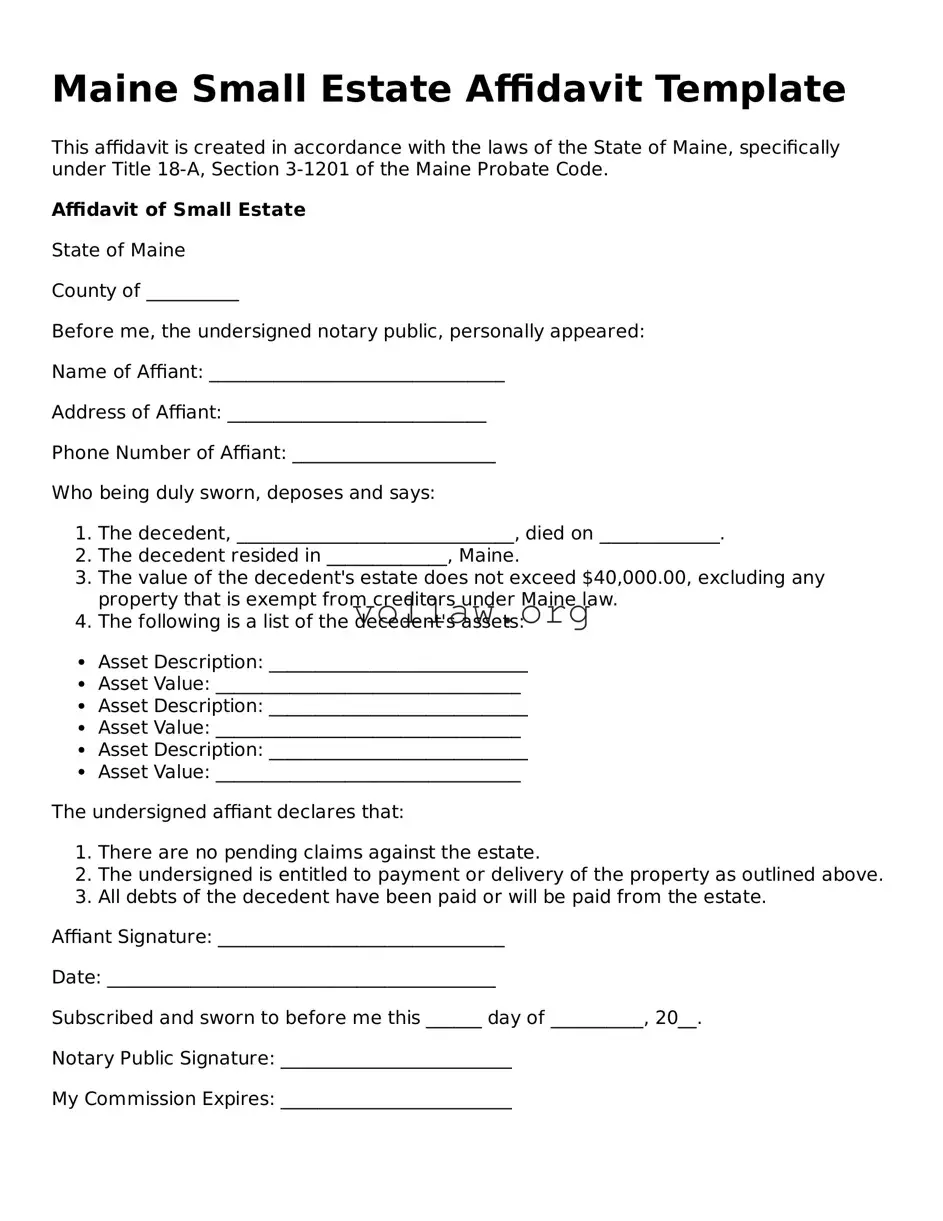 Attorney-Verified  Small Estate Affidavit Form for Maine