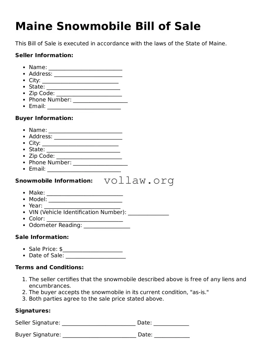 Attorney-Verified  Snowmobile Bill of Sale Form for Maine