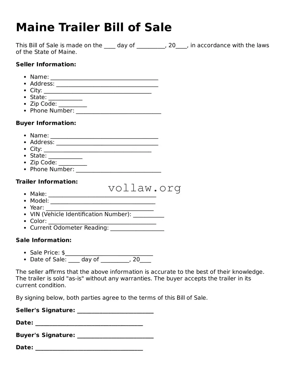 Attorney-Verified  Trailer Bill of Sale Form for Maine