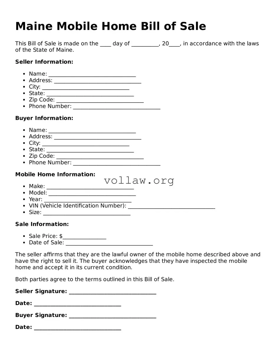 Attorney-Verified  Mobile Home Bill of Sale Form for Maine