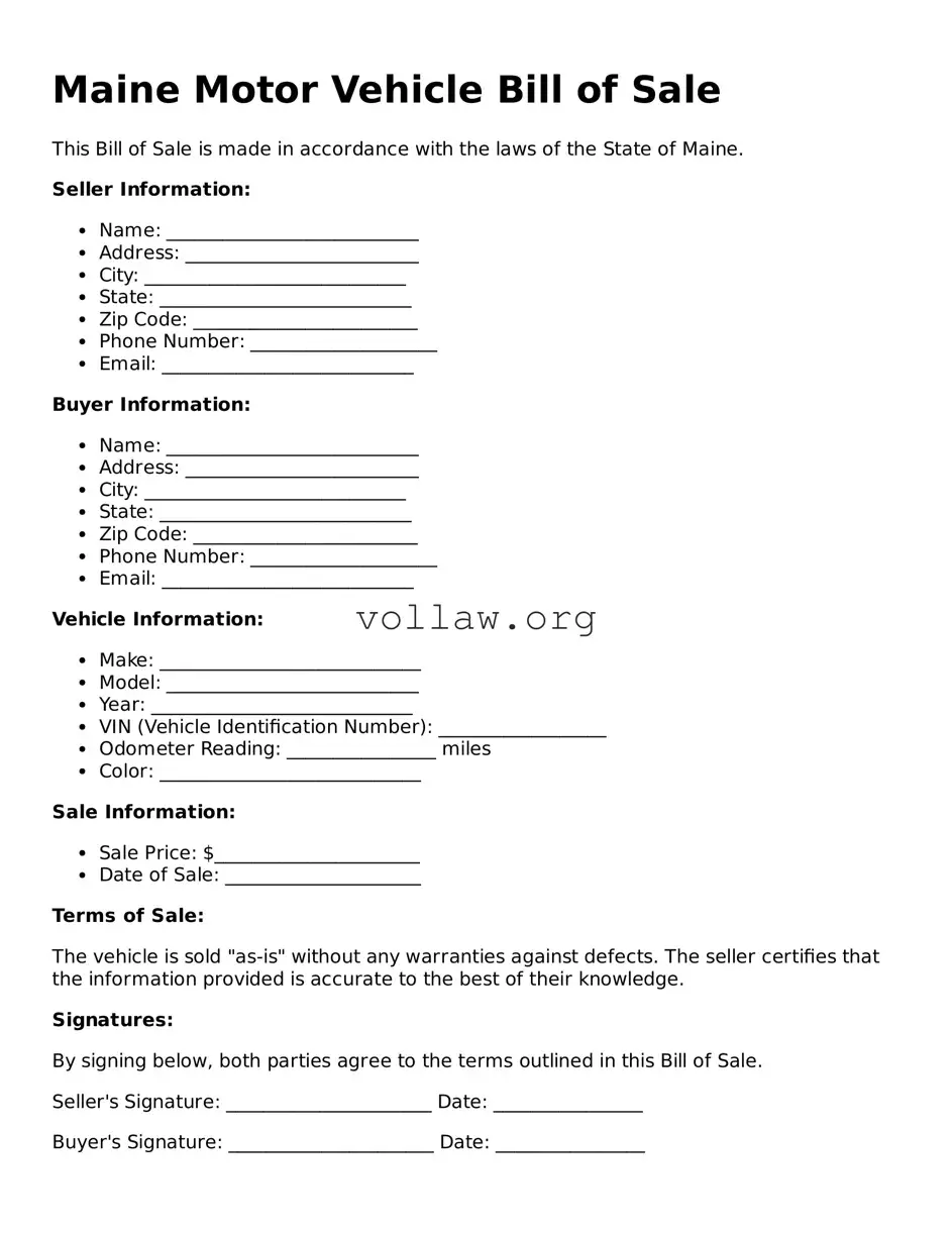 Attorney-Verified  Motor Vehicle Bill of Sale Form for Maine