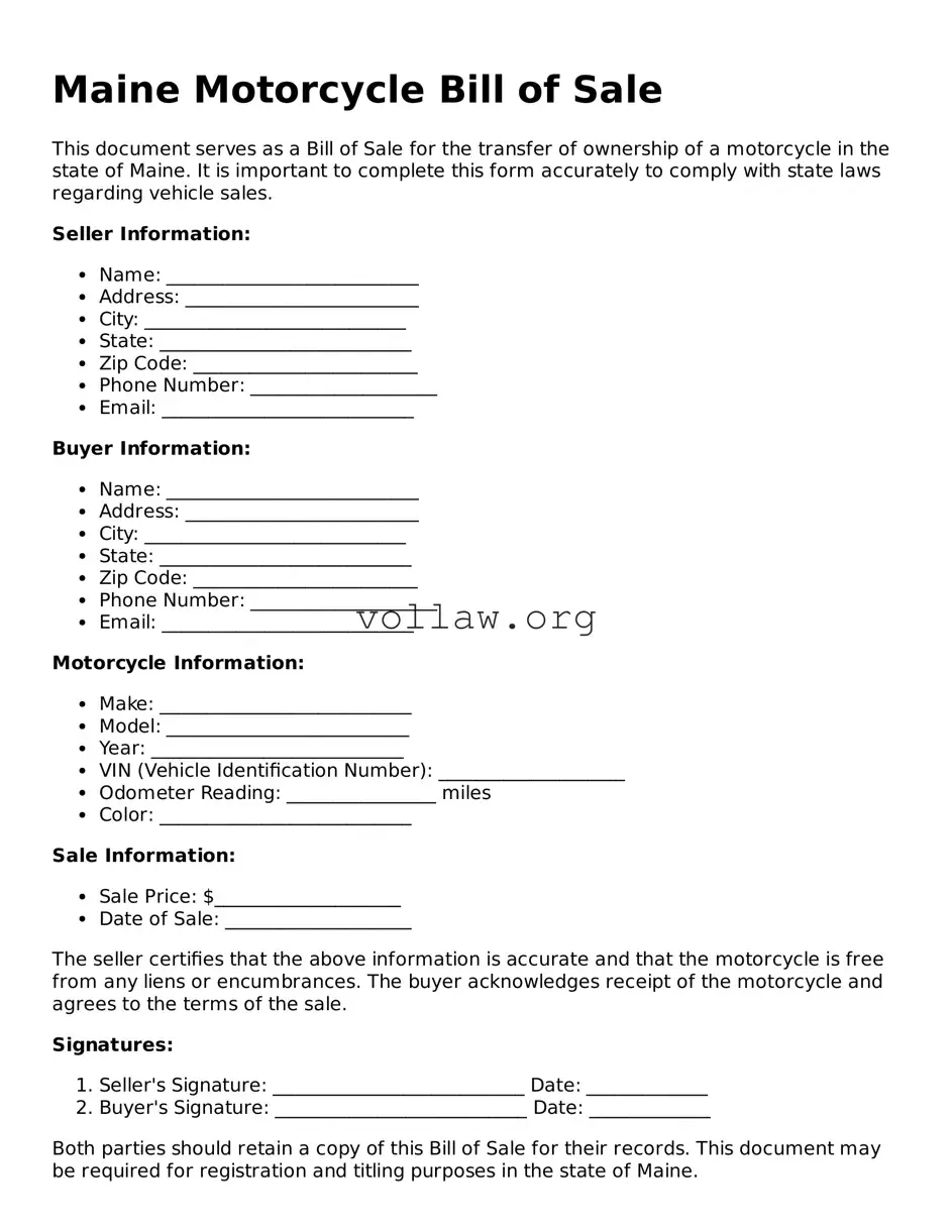 Attorney-Verified  Motorcycle Bill of Sale Form for Maine
