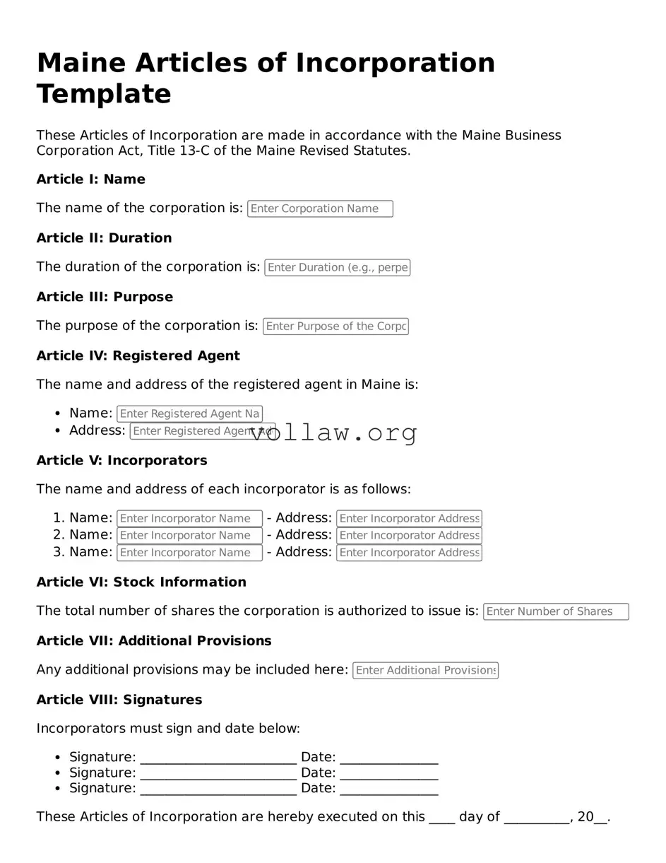 Attorney-Verified  Articles of Incorporation Form for Maine