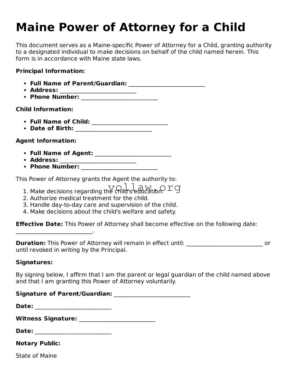 Attorney-Verified  Power of Attorney for a Child Form for Maine