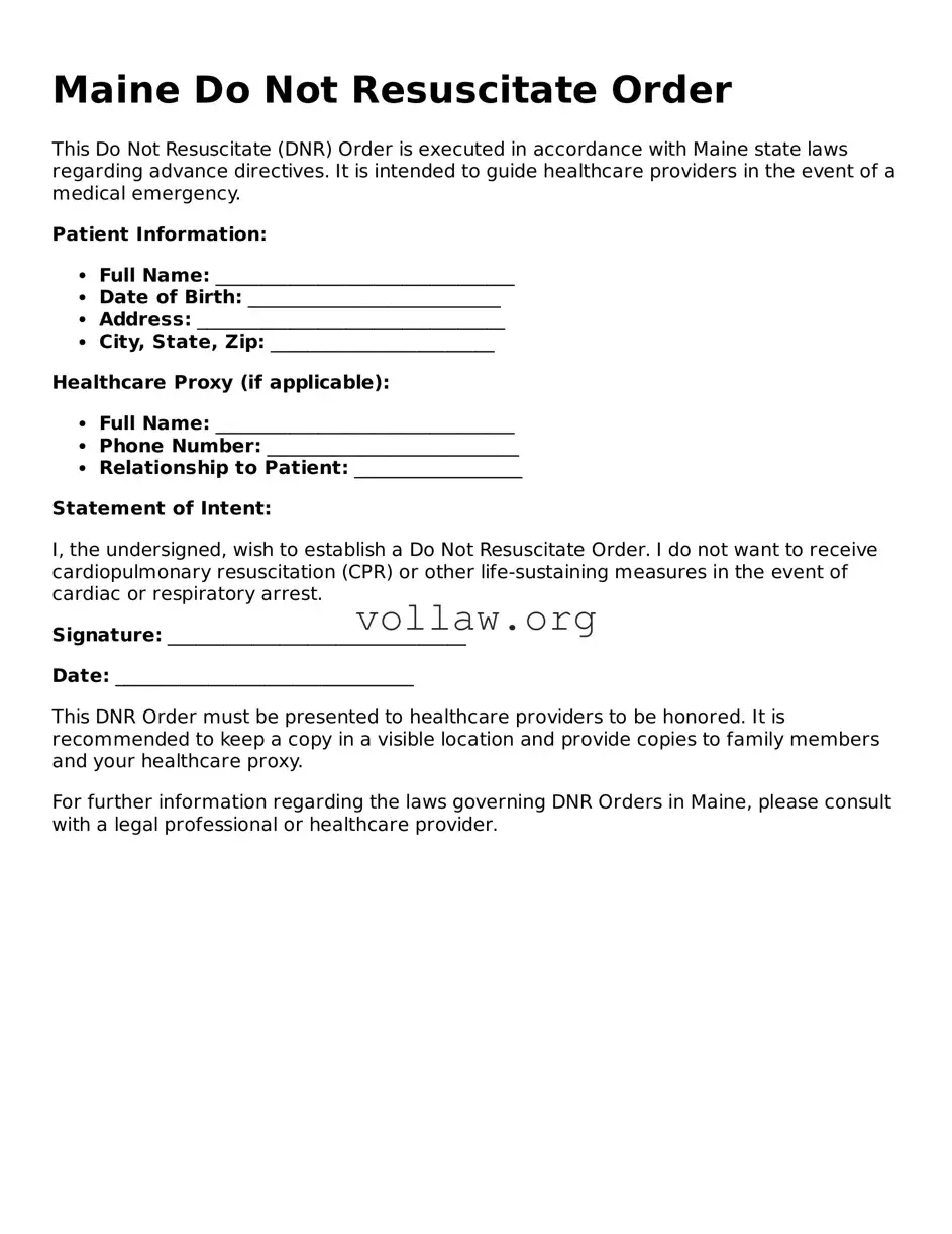 Attorney-Verified  Do Not Resuscitate Order Form for Maine