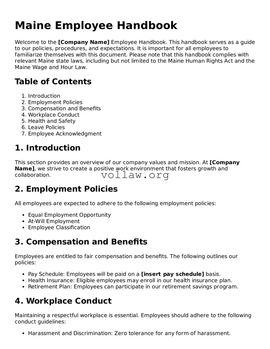 Attorney-Verified  Employee Handbook Form for Maine