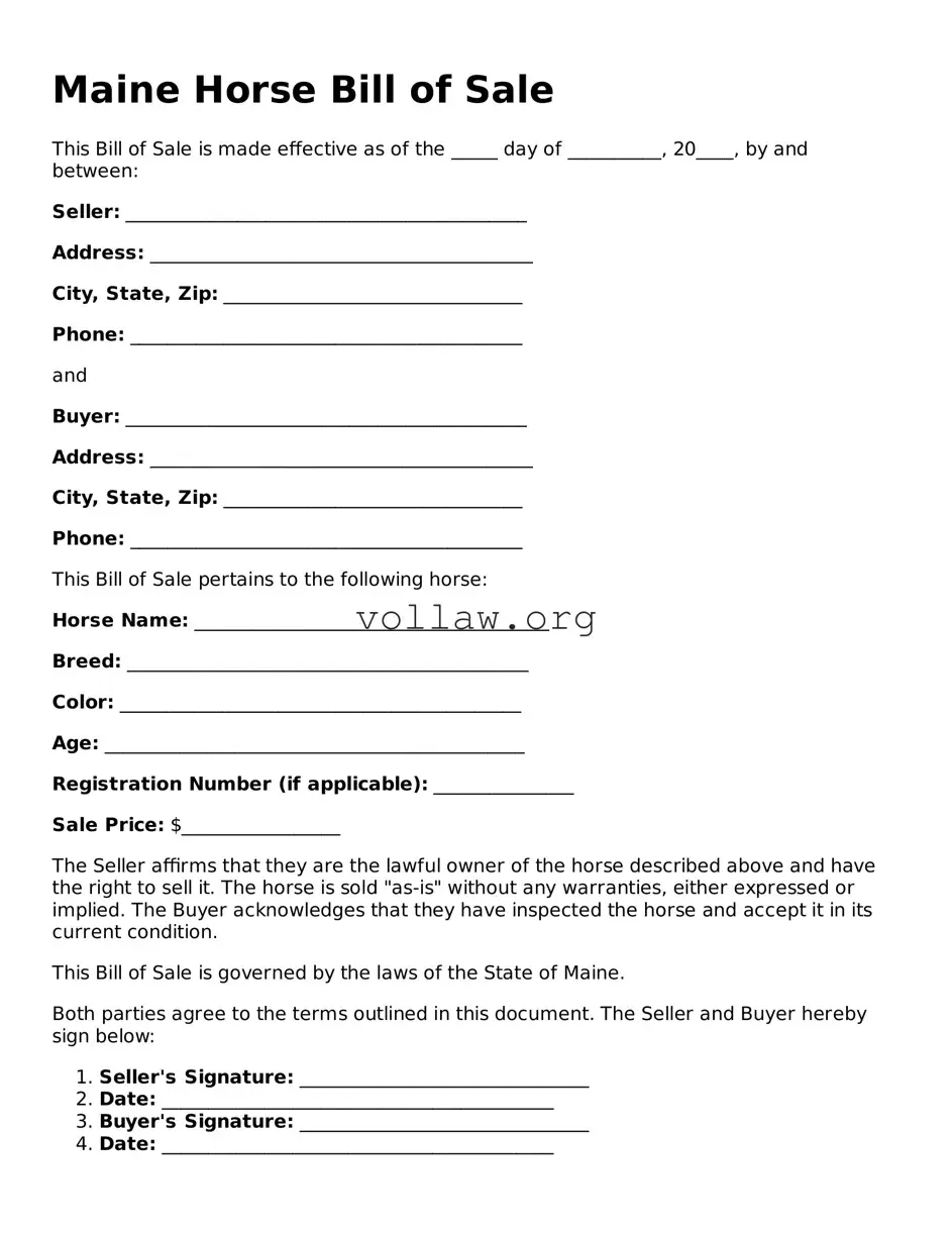 Attorney-Verified  Horse Bill of Sale Form for Maine