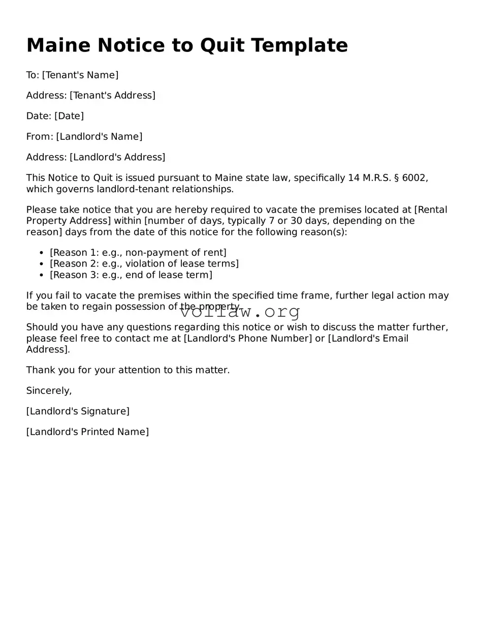 Attorney-Verified  Notice to Quit Form for Maine
