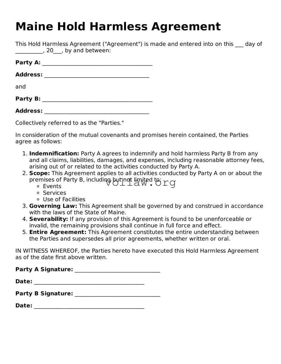 Attorney-Verified  Hold Harmless Agreement Form for Maine