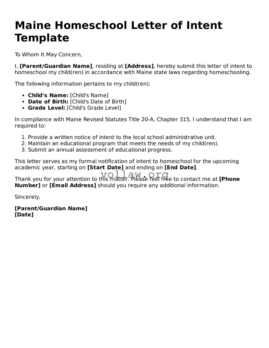 Attorney-Verified  Homeschool Letter of Intent Form for Maine