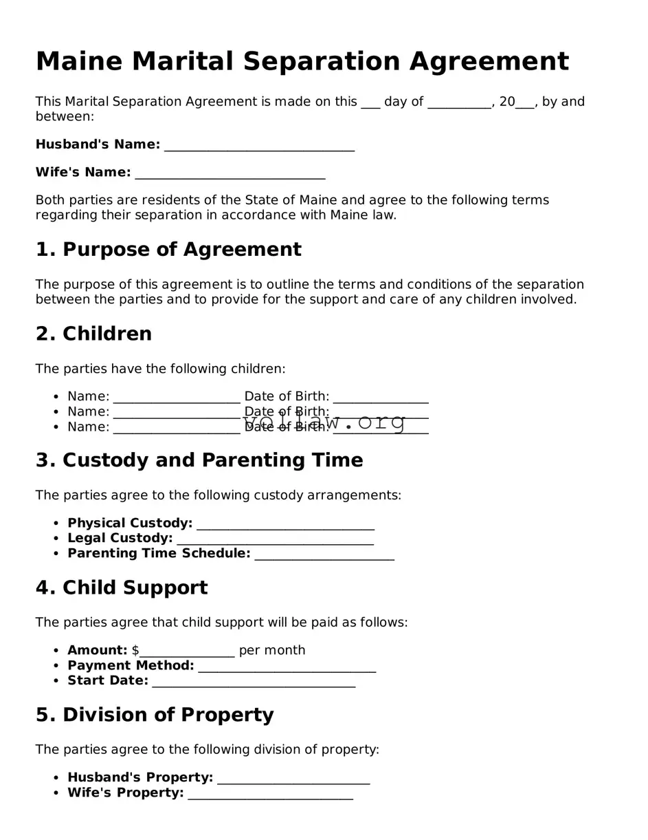 Attorney-Verified  Marital Separation Agreement Form for Maine