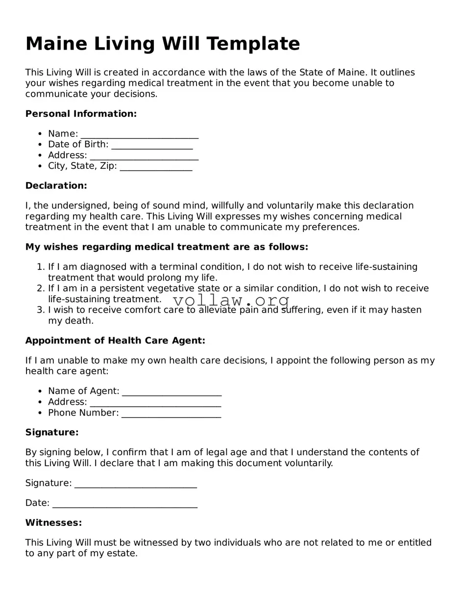 Attorney-Verified  Living Will Form for Maine