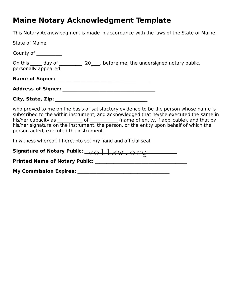 Attorney-Verified  Notary Acknowledgement Form for Maine