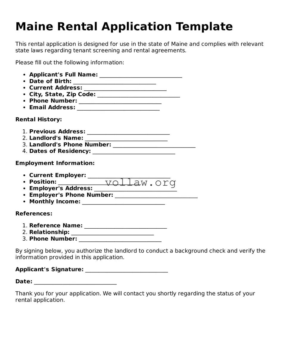 Attorney-Verified  Rental Application Form for Maine