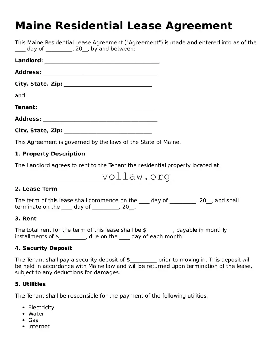 Attorney-Verified  Residential Lease Agreement Form for Maine