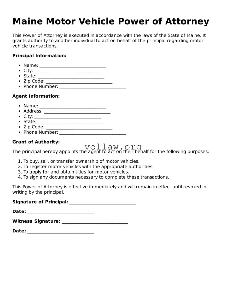 Attorney-Verified  Motor Vehicle Power of Attorney Form for Maine